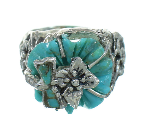 Turquoise And Silver Southwestern Flower Dragonfly Ring Size 6-1/4 YX68966